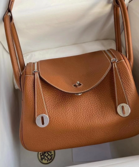 에르메스 린디백26 골드브라운 은장 끌레망스 가죽